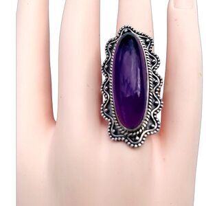 Amethyst 925 Sterling Silver Ring SZ 7 Full Finger Artesian Purple